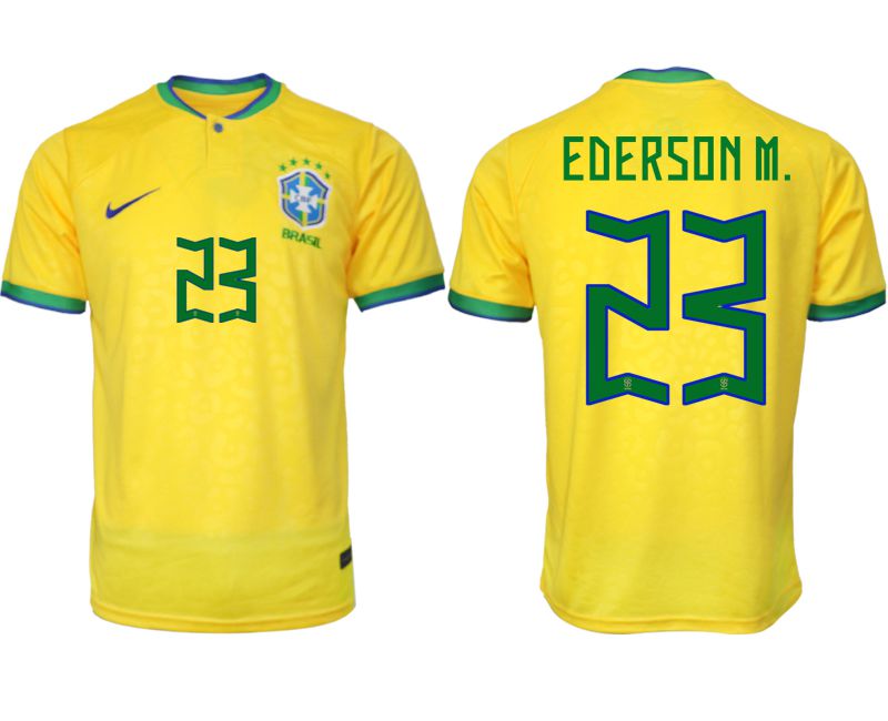 Men 2022 World Cup National Team Brazil home aaa version yellow #23 Soccer Jersey